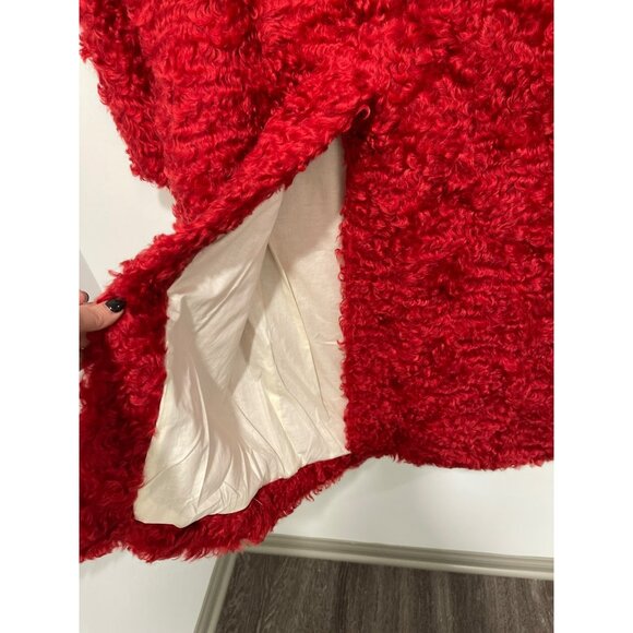 New $895 The Gigi Red Faux Fur Teddy Coat Leather Button Size 44 US 10 - Picture 6 of 8
